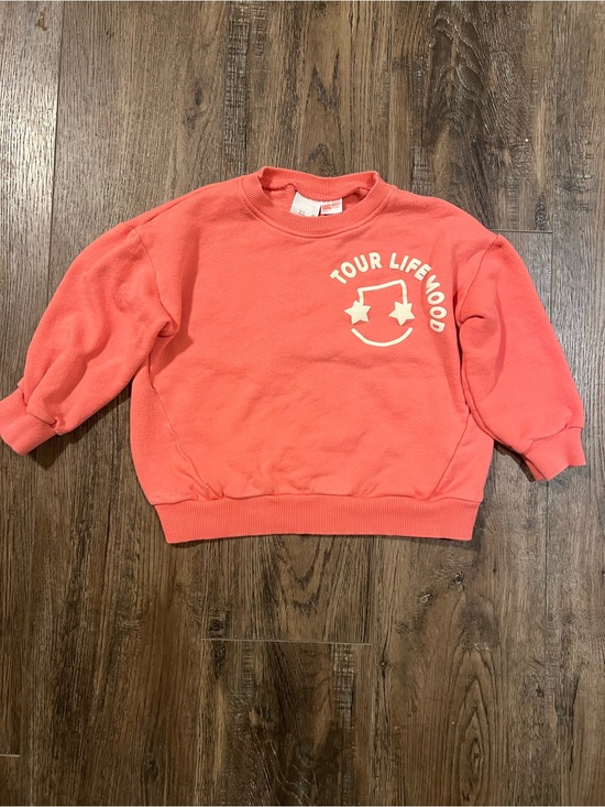 Zara Other - Zara Coral Pink Kids Sweatshirt with Star Smile Graphic